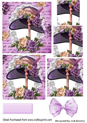 Pretty Hat on a Stand with Lilac and Cream Roses Pyramids