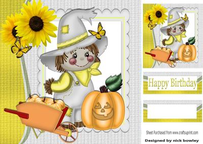 Little Scarecrow with Sunflowers & Butterflies 8x8