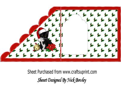 Cute Kitty in Santa Hat and Bells Over the Edge Insert