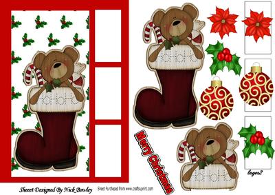 Cute Wooden Stocking with Teddy and Emb
