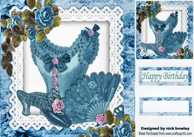 Cascading Blue Roses with Basque and Blue Fan 8x8