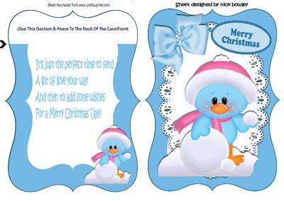 Little Blue Winter Bird with Snowball Bracket Card/insert