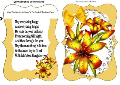 Yellow Tiger Lillies on Lace with Bracket Card & Insert
