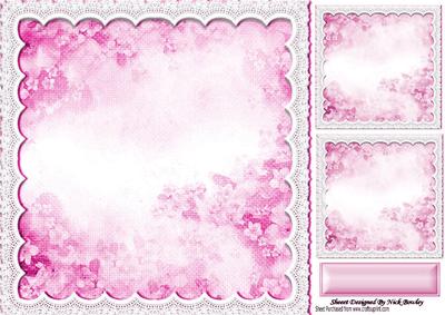 Pretty Pink Clouds with Flowers and Lace Card Fronts/toppers