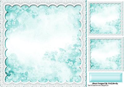Pretty Turq Clouds with Flowers and Lace Card Fronts/toppers
