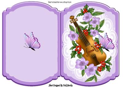Violin with Flowers and Butterfly on Lace Bracket Card
