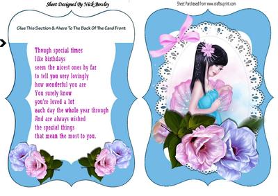 Pretty Oriental Girl with Flowers on Lace Bracket/verse