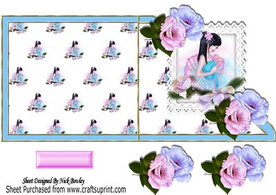 Pretty Oriental Girl with Flowers on Lace Over the Edge