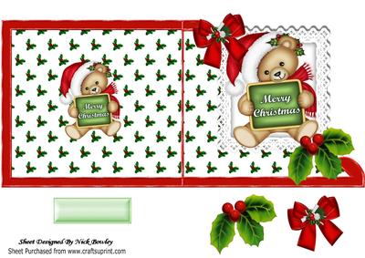 Cute Little Bear in Santa Hat with Holly Over the Edge