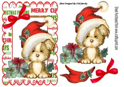 Cute Puppy in Santa Hat with Pressies