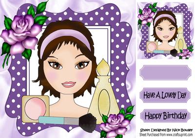 Pretty Girl with Makeup and Purple Roses 8x8
