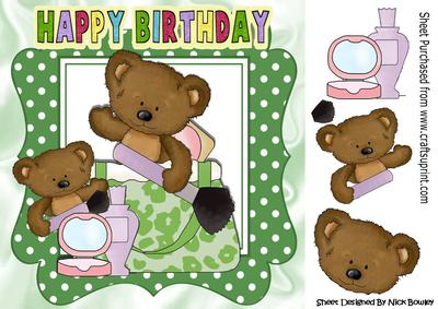 Mummy and Baby Bear with Makeup and Handbag 8x8