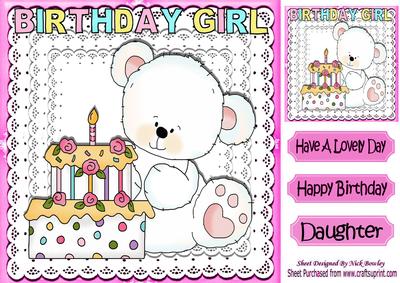 Cute Little White Bear with Birthday Cake 8x8