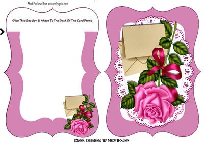 Pretty Pink Rose with Envelope on Lace Bracket Card/insert