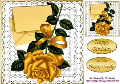 Pretty Gold Rose on Lace with Envelope 8x8