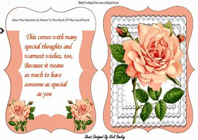 Pretty Peach Rose on Layered Lace Bracket Card Verse
