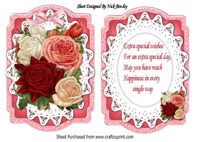 Pretty Roses in Bloom on Bracket Lace Card & Insert