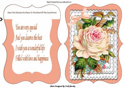 Shades of Peach, Roses on Lace Bracket Card & Verse
