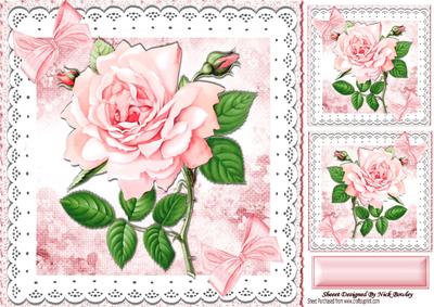 Pretty Pink Rose with Clouds and Lace 8x8