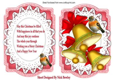Gold Bells with Red Bow in Bracket Card & Verse