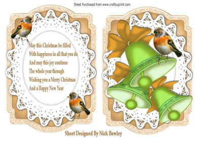 Green Bells with Bow in Bracket Card & Verse
