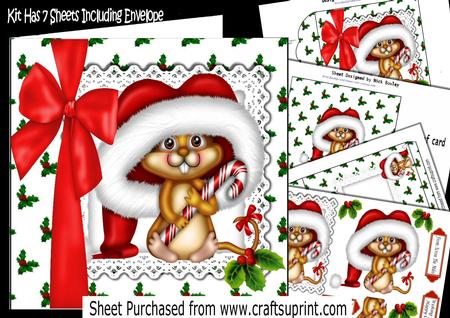 Cute Mouse in Santa Hat with Big Red Bow 7x7 Kit