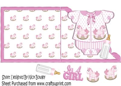 Baby Girls Pink Romper Suit with Rocking Horses Edge Card
