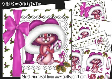 Cute Mouse in Pink Santa Hat with Big Pink Bow 7x7 Kit