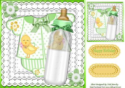 Yellow Chick Romper Suit, with See Through Bottle 8x8