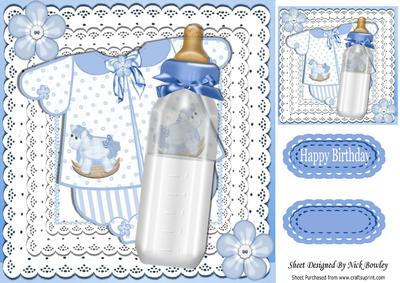 Rocking Horse Blue Romper Suit, with See Through Bottle 8x8