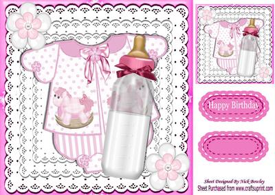 Rocking Horse with Pink Romper Suit with See Through Bottle