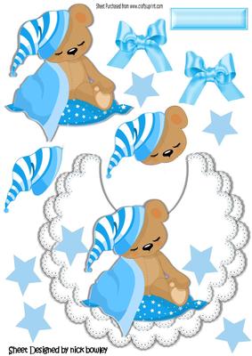 Baby Teddy with His Blue Blanket on Lace Bib