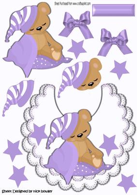 Baby Teddy with Her Purple Blanket on Lace Bib