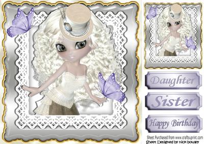 Pretty Steampunk Girl with Lilac Butterflies 8x8