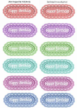 Scalloped White Script Pastel Tags with Birthday