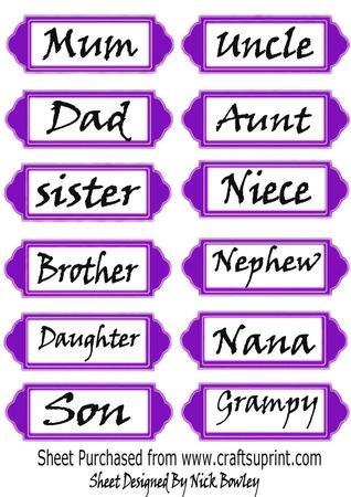 Purple Family Word Tags