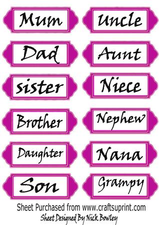 Pink Family Word Tags
