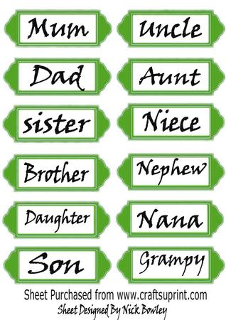 Green Family Word Tags