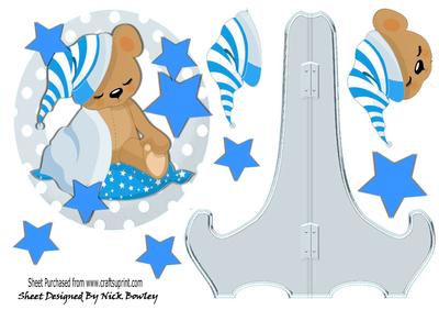 Cute Teddy with His Grey Blanket and Stars Plate and Stand