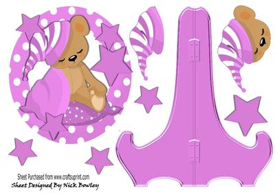 Cute Teddy with Her Pink Blanket and Stars Plate and Stand