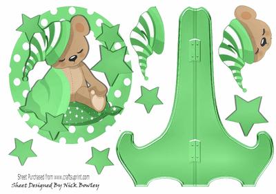 Cute Teddy with Green Blanket and Stars Plate and Stand