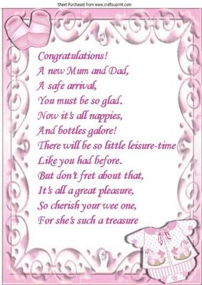 Pretty Baby Girls Romper Suit A4 Insert with Verse