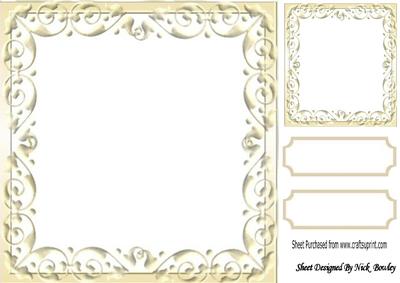 Lovely Cream Scroll Frame, with Topper & Tags 8x8
