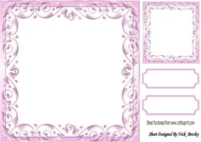Lovely Pink Scroll Frame, with Topper & Tags 8x8