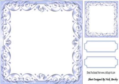 Lovely Blue Scroll Frame, with Topper & Tags 8x8