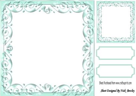 Lovely Turq Scroll Frame, with Topper & Tags 8x8