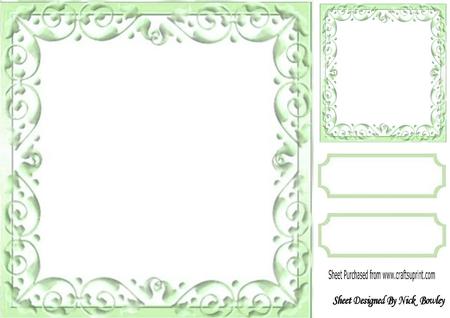 Lovely Green Scroll Frame, with Topper & Tags 8x8