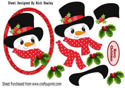 Lovely Snowman in Glitter Frame with Top Hat and Holly A4