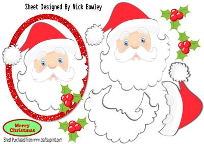 Lovely Santa with Holly in Glitter Frame A4