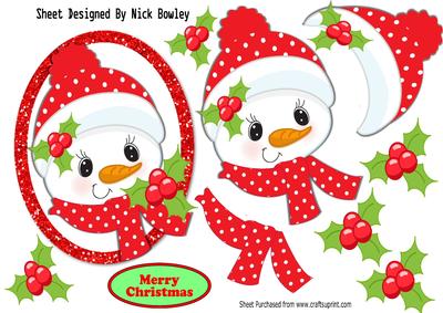 Mrs Jolly Snowlady with Spotty Hat with Holly A4